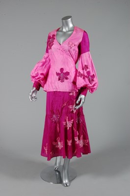 Lot 353 - A Thea Porter couture pink silk ensemble, 1973,...