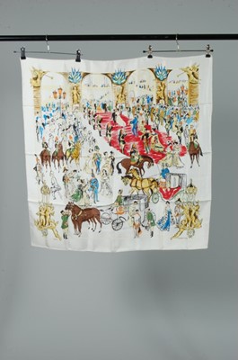 Lot 368 - An Hermès printed `Red carpet' scarf, 1950s,...