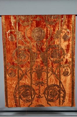 Lot 410 - A stencilled velvet panel, probably Italian,...