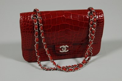 Lot 396 - A fine Chanel wine alligator 2.55 handbag,...