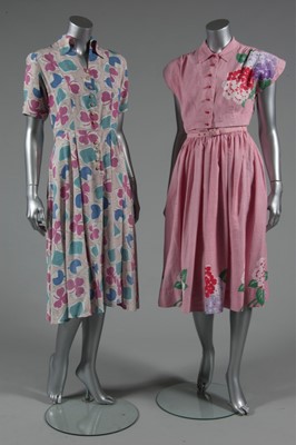 Lot 427 - Five printed cotton summer dress, late 1940s...