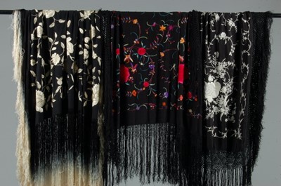 Lot 63 - Three embroidered shawls, 1920s, two Cantonese...