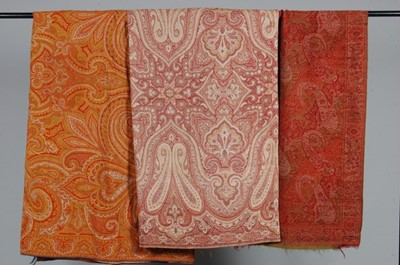 Lot 87 - Three woven Paisley shawls, 1850s-60s,...