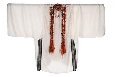 Lot 418 - An embroidered white rayon bridal robe worn on...