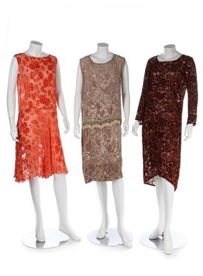 Lot 101 - Three devoré velvet dresses, mid 1920s,...