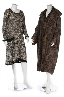 Lot 102 - A Liberty bronze textured silk coat woven with...