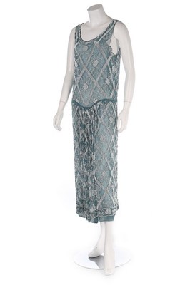 Lot 110 - A beaded teal muslin dress, mid 1920s, the...