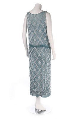 Lot 110 - A beaded teal muslin dress, mid 1920s, the...