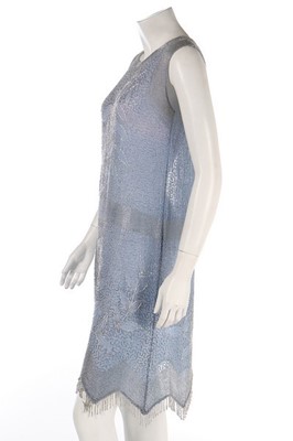 Lot 112 - A powder-blue beaded muslin flapper dress,...
