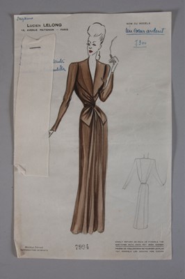 Lot 80 - Lucien Lelong fashion sketches, 1942-43,...