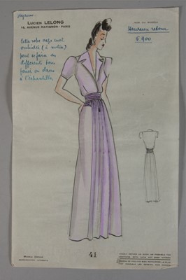Lot 80 - Lucien Lelong fashion sketches, 1942-43,...