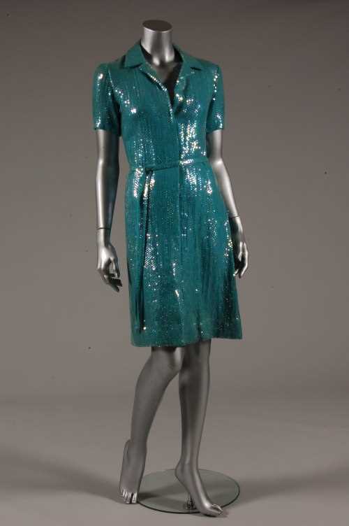 Lot 183 - A Halston irridescent blue sequined dress,...