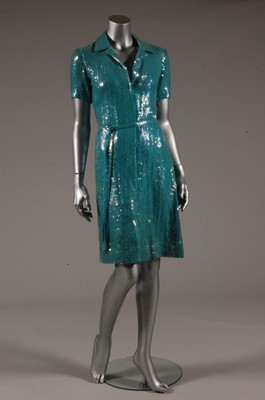 Lot 183 - A Halston irridescent blue sequined dress,...