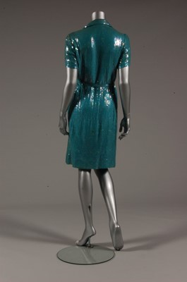 Lot 183 - A Halston irridescent blue sequined dress,...