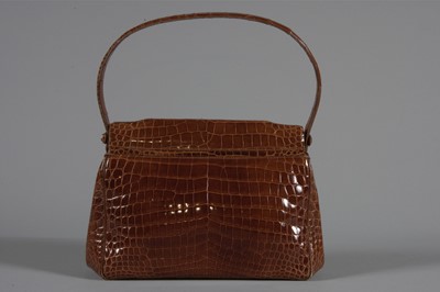 Lot 103 - A brown alligator handbag, probably Ferest,...