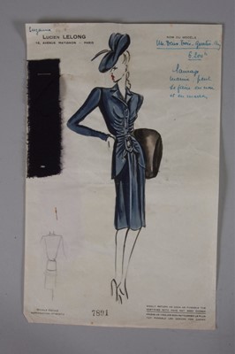 Lot 83 - Lucien Lelong fashion sketches, 1942-43,...