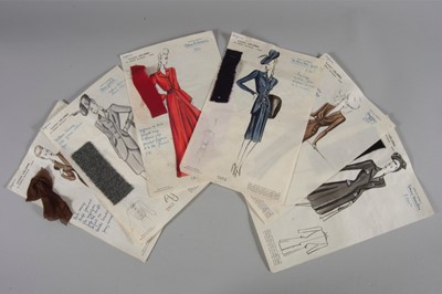 Lot 83 - Lucien Lelong fashion sketches, 1942-43,...