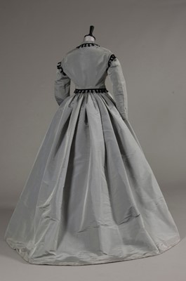 Lot 43 - A grey moiré silk gown, circa 1865, the bodice...