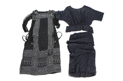 Lot 141 - Four distressed beaded dresses and quantity of...