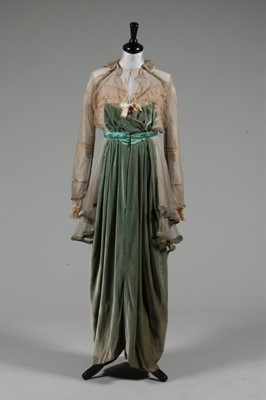 Lot 53 - A rare Lucile jade green velvet evening gown,...