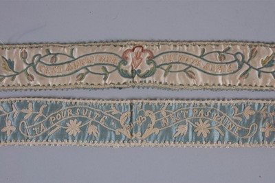 Lot 27 - Two pairs of embroidered garters with romantic...
