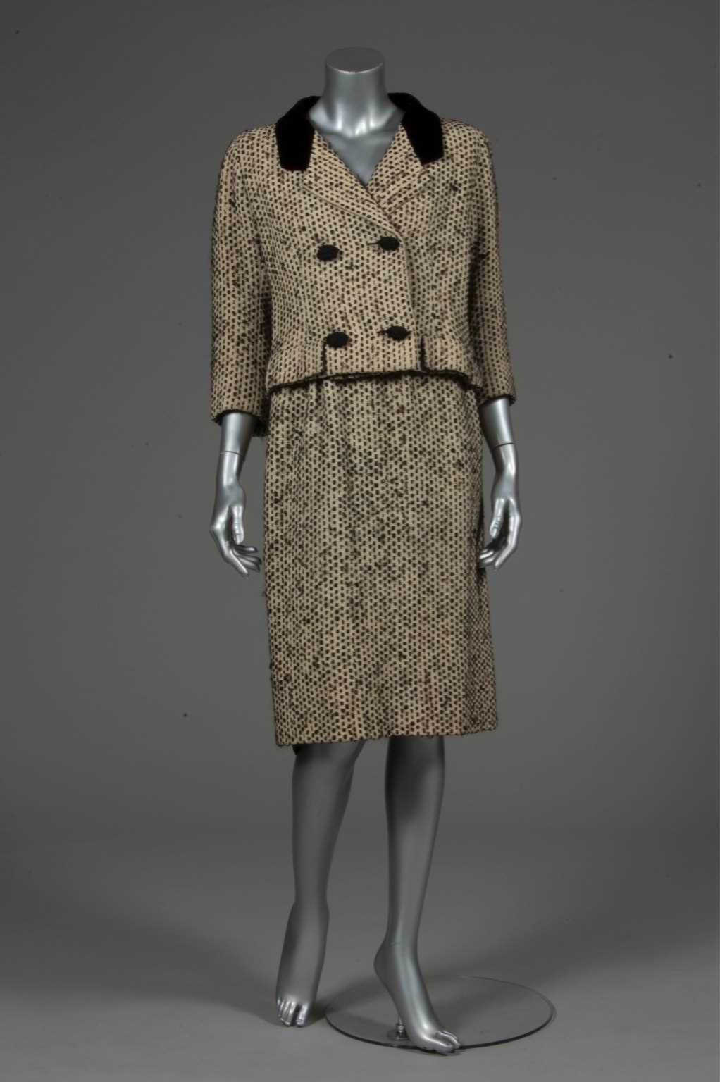 Lot 135 - A Balenciaga black and white mohair tweed suit,...
