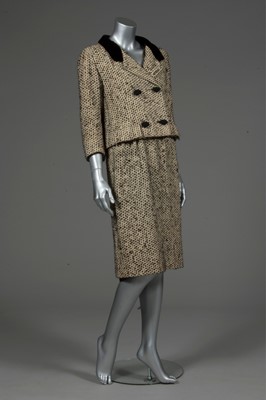 Lot 135 - A Balenciaga black and white mohair tweed suit,...