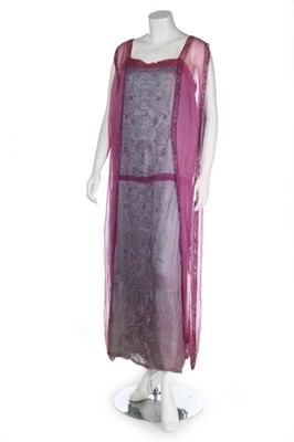 Lot 286 - A purple chiffon beaded dress, circa 1923,...