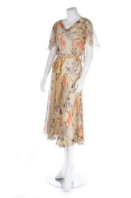 Lot 6 - A printed floral chiffon gown, 1930s, in...
