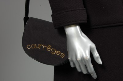 Lot 175 - A Courrges black wool coat and handbag,...