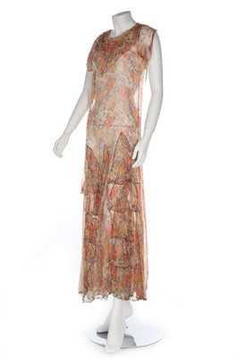 Lot 130 - Seven floral printed chiffon dresses, 1930s,...