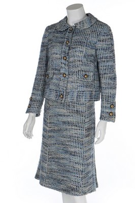 Lot 120 - A Chanel couture flecked blue tweed suit, 1972-...