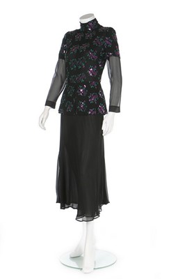 Lot 143 - A Thea Porter embellished black chiffon dress,...