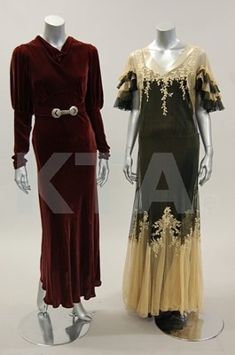 Lot 209 - Four 1930s evening gowns, comprising: cream...