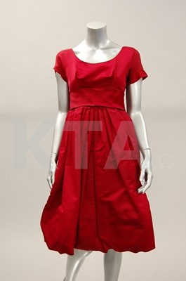 Lot 251 - A red silk dance dress, circa 1957, unlabelled,...