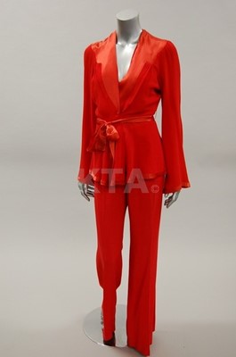 Lot 280 - An Ossie Clark scarlet moss crepe and satin...