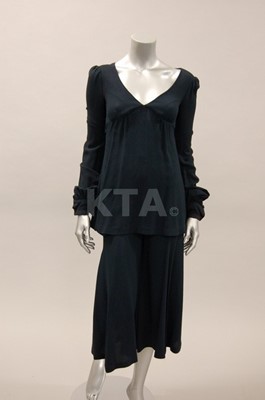 Lot 296 - A Biba dark petrol blue moss crepe ensemble,...