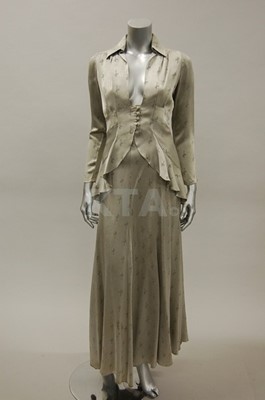 Lot 298 - An Ossie Clark silver grey damask satin...