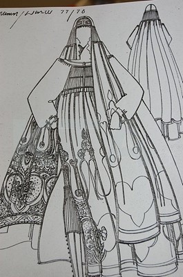 Lot 28 - A Bill Gibb printed wool 'peasant' style dress,...
