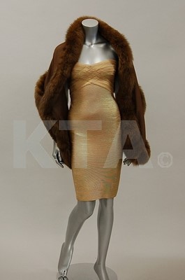 Lot 306 - An HervLeger beige and gold elastane dress,...