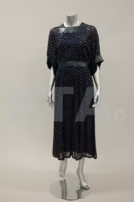 Lot 327 - A Jean Muir navy chiffon and leather midi...