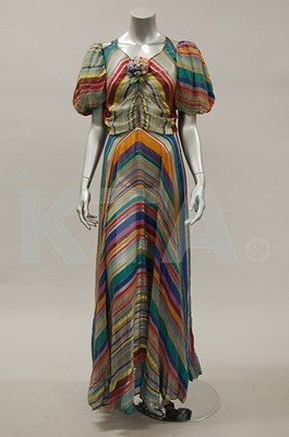 Lot 61 - Two 1930s summer gowns, the first of striped...