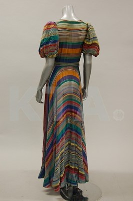 Lot 61 - Two 1930s summer gowns, the first of striped...