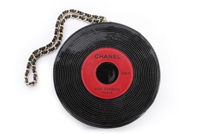 Lot 1 - A Chanel patent leather 'vinyl record' bag,...