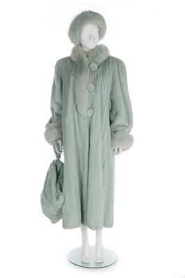 Lot 14 - A mint-green mink and fox fur coat, 1990s,...