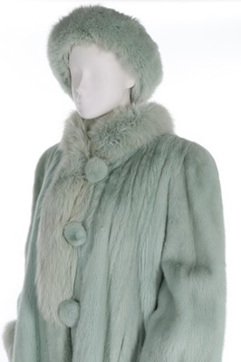 Lot 14 - A mint-green mink and fox fur coat, 1990s,...