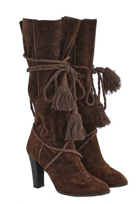 Lot 203 - A pair of Yves Saint Laurent brown suede boots,...
