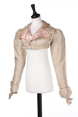 Lot 29 - A rare beige and pink silk spencer, 1810-20,...