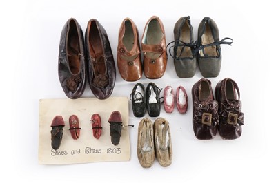 Lot 32 - A group of infant and doll shoes, mainly 19th...