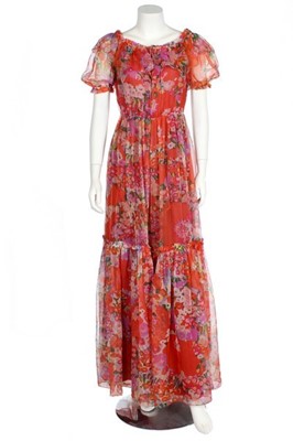 Lot 268 - A Christian Dior London printed chiffon gown,...